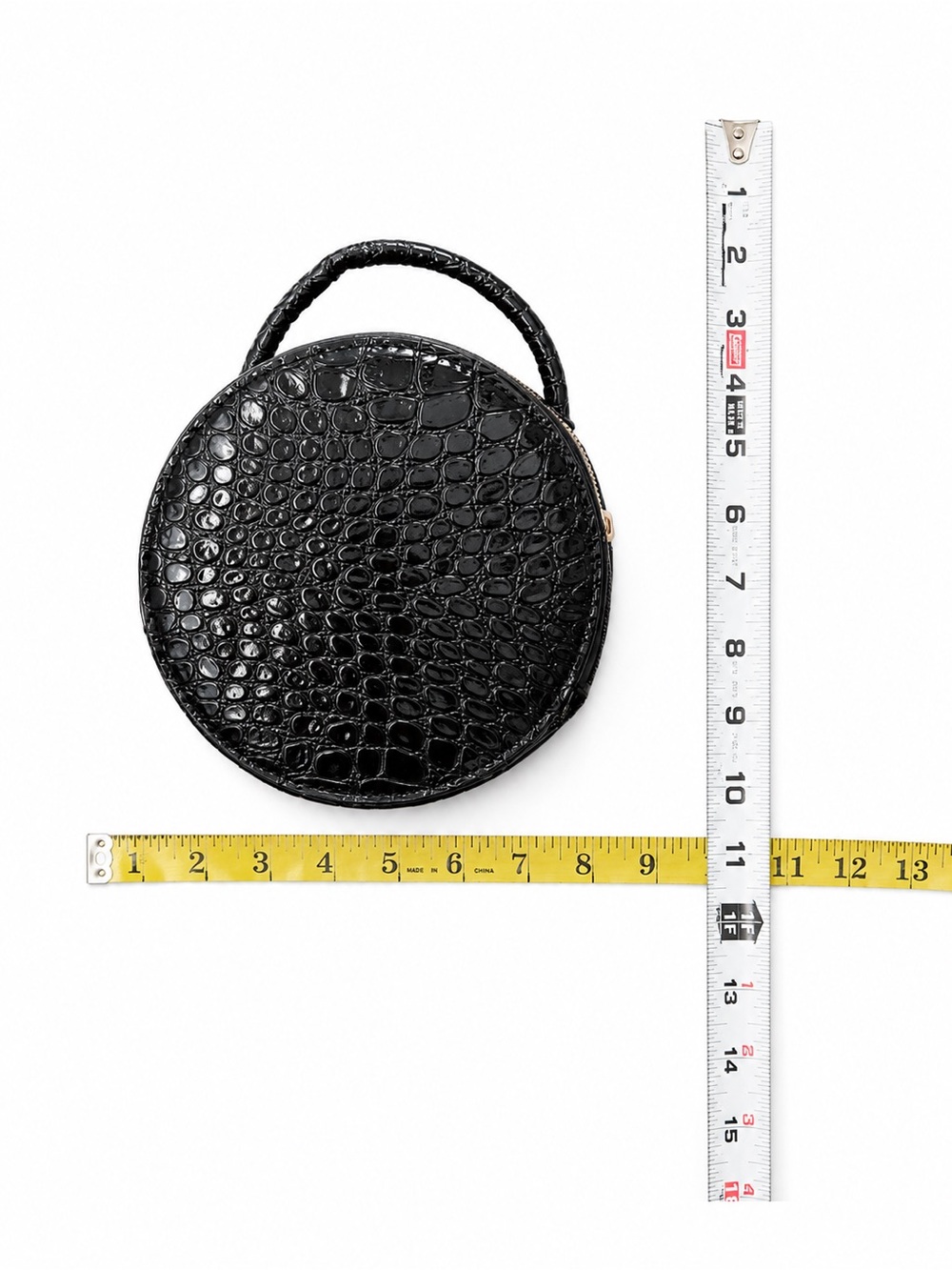Black Croc Embossed Round Crossbody Style Mini Bag Circle Purse Chic Glam - Picture 3 of 5